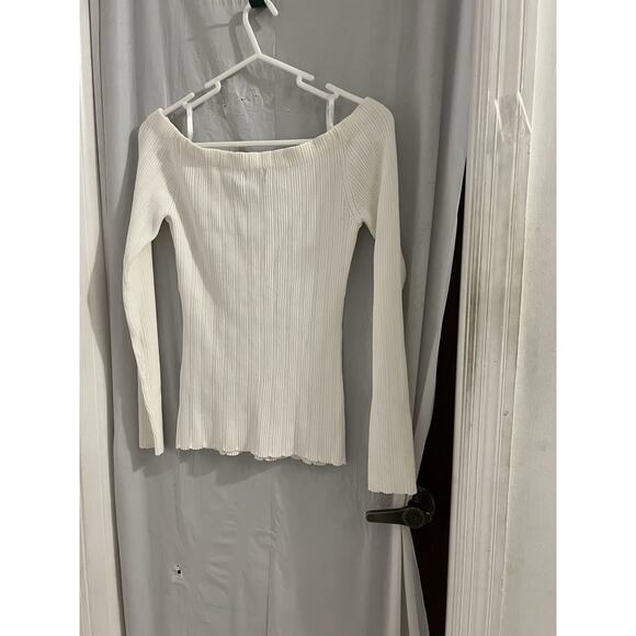 Rag & Bone White Ribbed Knit Off The Shoulder Sweater Sz L - Picture 6 of 6